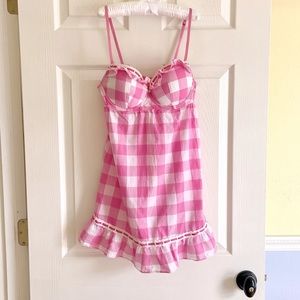 Preloved, Victoria Secret Pink and White Gingham Babydoll Lingerie . Small
